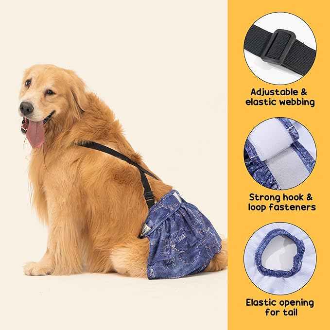 3 Pack Avont Washable Female Dog Diaper with Suspender, Reusable Girl Doggie Diapers for Small Medium Large Doggy in Heat Cycle Period Incontinence -XL
