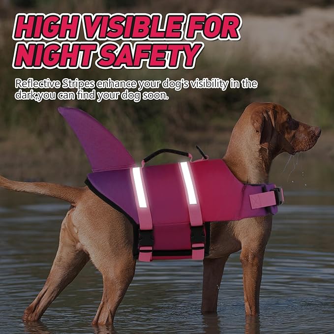 Doglay Dog Life Jacket Shark, Ripstop Dog Life Vests for Swimming Boating with High Buoyancy and Rescue Handle, Adjustable Dog Life Jacket Pet Flotation Vest for Small Medium Large Dogs