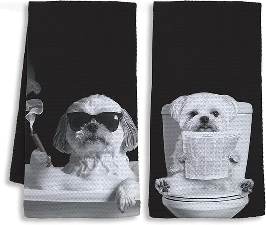 Funny Shih Tzu Bathroom Hand Towels, Shih Tzu Gifts, Dog Mom Dad Lover Gifts Hand Towels for Bath Room Washroom, Dog Bathroom Decor, 16x24 Inch Set of 2