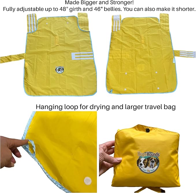 HugeHounds Extra Large Dog Yellow Rain Rover Raincoat with Half Hood XL- Waterproof-Includes a Travel Carry Bag