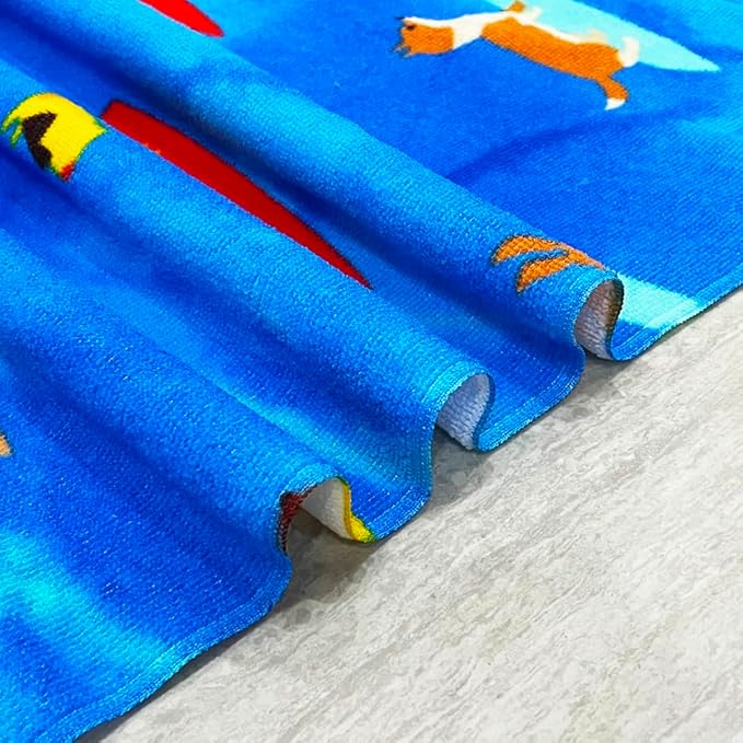YIFONTIN Microfiber Beach Towels Velour Throw Blanket Super Soft Absorbent 27.5"x55" for Kids Bath Camping Swimming Pool Sports, Puppy Surfing.