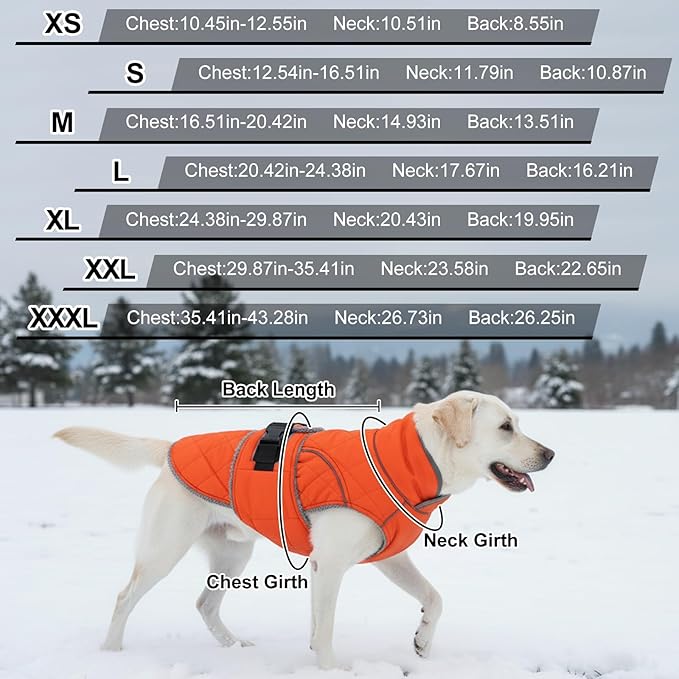 Dog Coat, Warm Dog Winter Coat for Medium Dogs, Waterproof Jacket with Adjustable Buckle & Velcro, Reflective Turtleneck Cold Weather Coats, Pet Fleece Vest Snow Jacket (Orange, S)