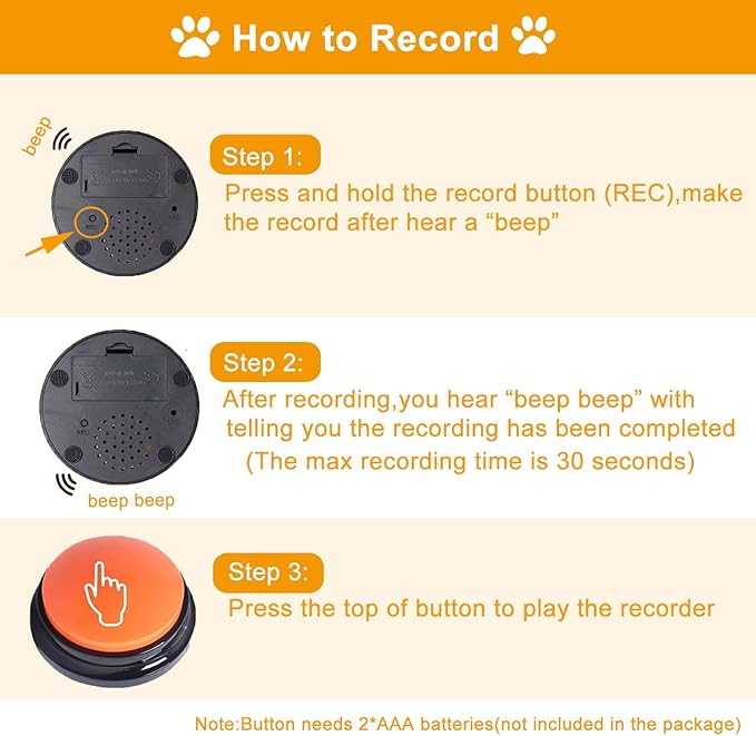 Voice Recording Button 4 Color, Dog Buttons for Communication Pet Training Buzzer, 30 Second Record & Playback, for Family Game and Trivia Nights