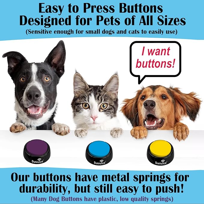 DaVoice Cat & Dog Buttons for Communication, Recordable Buttons for Cats & Dogs Communication, Cat & Dog Talking Pet Button Starter Gift Set, 6 Dog Training Buttons with Mat, Dots & Training Videos