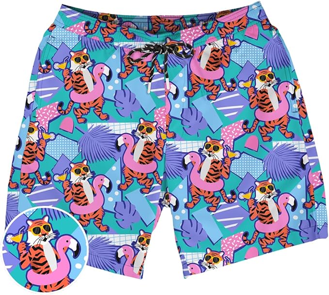 Tipsy Elves Men's Stretch Swim Trunks 7 Inch Inseam 4-Way Stretch with Mesh Liner - Quick-Dry Funny Swimwear Bathing Suit