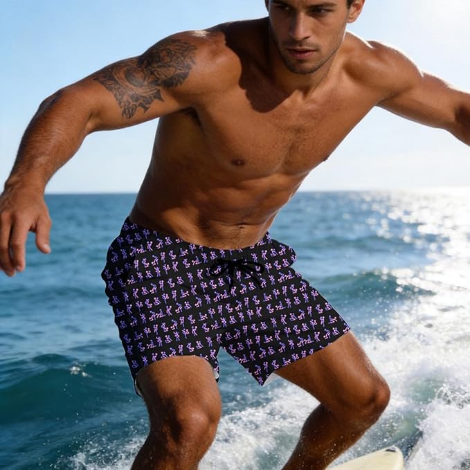 Mens Swim Trunks with Compression Liner Quick Dry Zipper Pocket Bathing