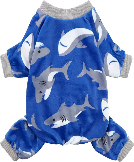Fitwarm Shark Dog Pajamas, Dog Clothes for Small Dogs Girl Boy, Pet Onesie with Feet, Cat Outfit, Lightweight Velvet, Royal Blue, Small