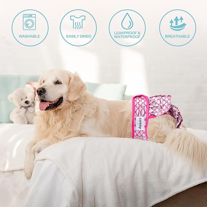 Avont 3 Pack Washable Female Dog Diapers, Reusable Period Diapers Cover for Girl Doggies Heat Cycle, Incontinence -Purple/Pink/Blue Mermaid(XL)