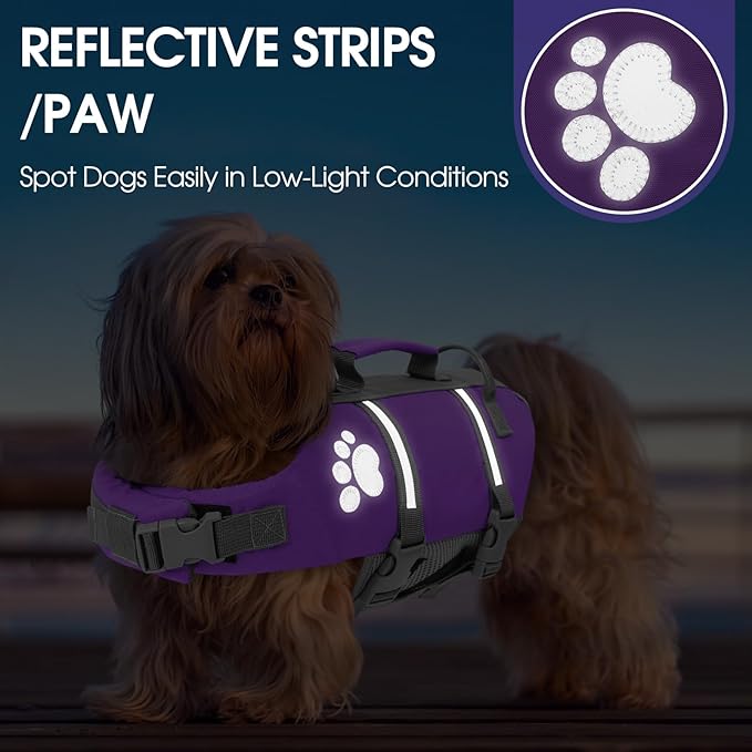 Queenmore Puppy Life Jackets for Small Dogs, XS Dog Life Jacket, Small Dog Life Vest for Swimming, Lightweight Extra Small Dog Life Vest with Handle Adjustable Dog Life Vest for Boating, Cat Lifevest