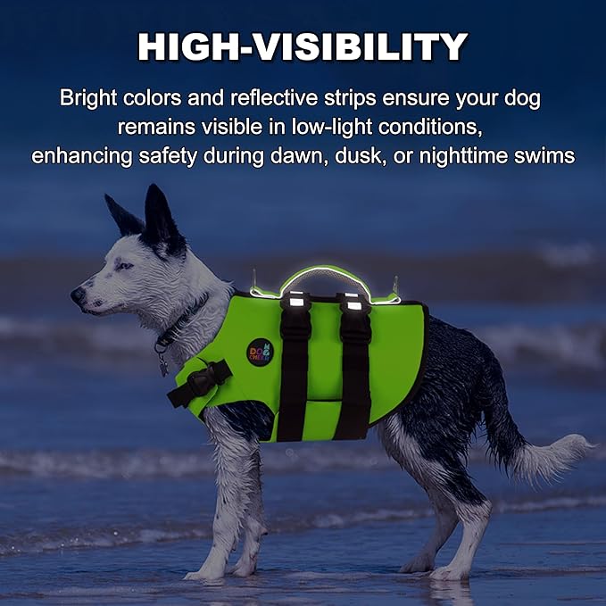 Dogcheer Dog Harness Life Jacket, High Buoyancy Neoprene Dog Life Vest for Swimming Boating, Adjustable Puppy Swim Vest Reflective Pet Float Vest for Small Medium Large Dogs - Green, XS