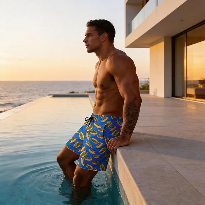 Mens Swim Trunks with Compression Liner Quick Dry Zipper Pocket Bathing