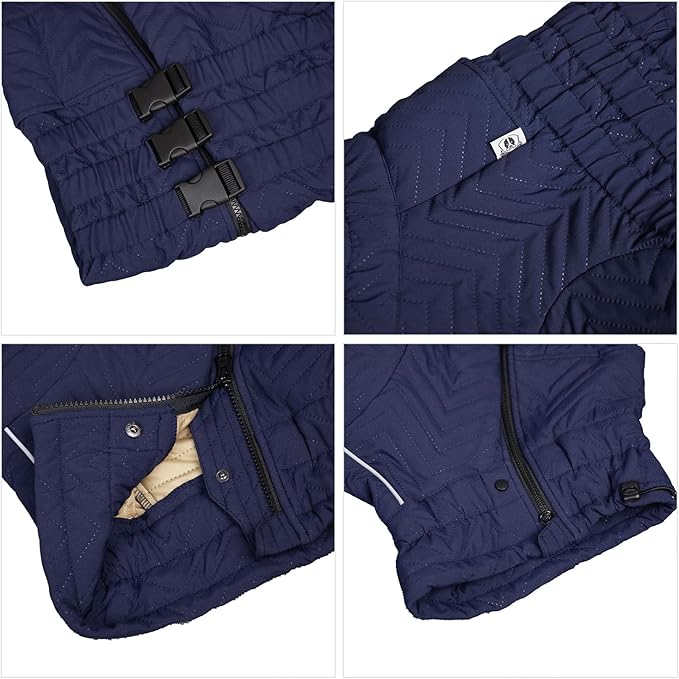 Lovelonglong Warm Dog Coat - Double Layers Vest, 4 Legs Covered Windproof Waterproof Reflective Outdoor Skating Costume for Small Medium Large Dogs, Navyblue S