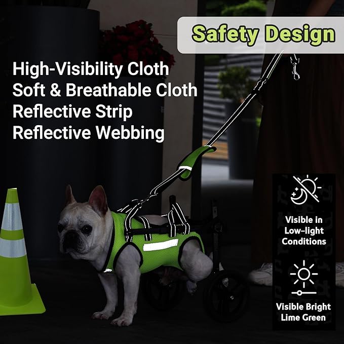 Adjustable Dog Wheelchair for Back Legs, for All Breed Dog - Includes High-Visibility Vest, Leash & Sling Lift, Lightweight Pet Wheelchair for Disabled Hind Legs (X-Small, for Small Dog)
