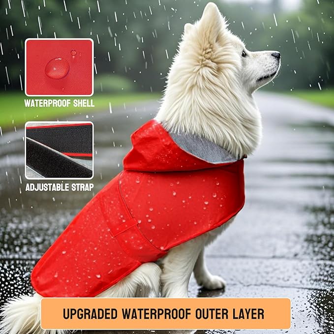 Dog Raincoat Small Dog Rain Jacket Poncho Waterproof Snowproof Pet Rain Suit Double-Layered Warm Lining Hooded Leash Hole Adjustable Puppy Small Medium Dogs,Red,S,Back Length 6.5-8.5 inches