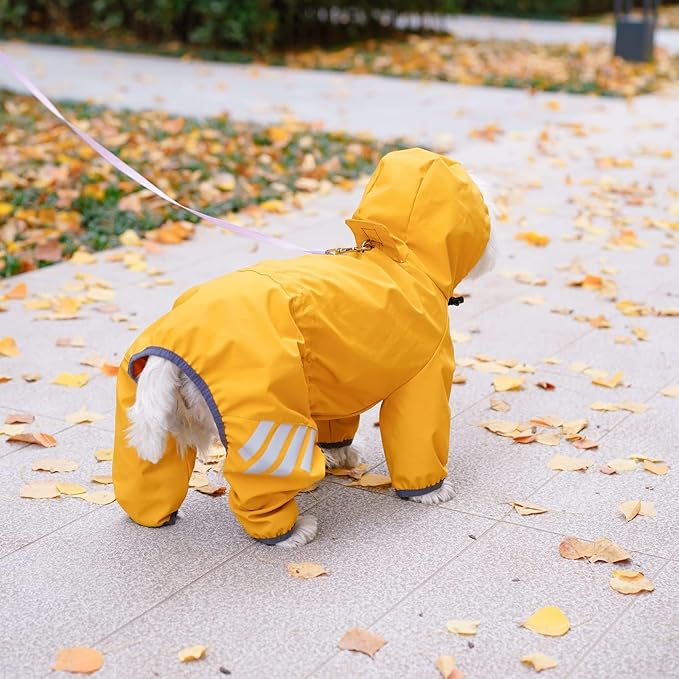 Dog Raincoat, Waterproof Dog Rain Jacket with Hood, Rain Coat with Leash Hole, Reflective Strap for Small Medium Dogs, Outdoor Adventures/Walking Lightweight Puppy(Yellow,XS)