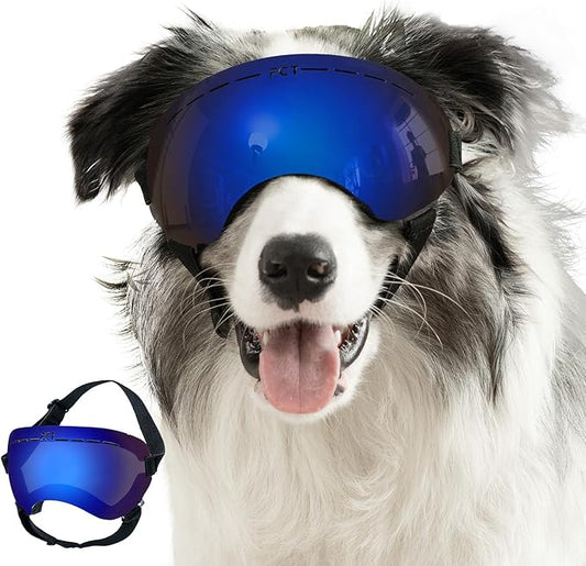 Dog Goggles UV400 Protection,Ski Goggles for Large Breeds with Adjustable Strap, Dog Sunglasses with Comfort-Focused Frameless Design - UV-Resistant/Windproof/Snowproof for Running,Cycling (Blue)