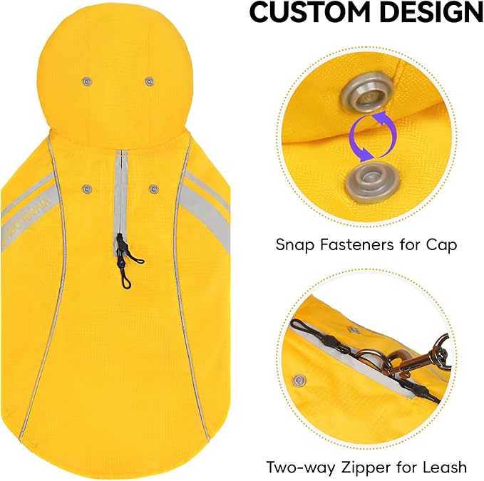 VIVAGLORY Wetoff Dog Raincoat, Rain Coat for Dog All Seasons Adventure, Rain Jacket with Harness Hole & Hood, Reflective Lightweight Waterproof for Doggy & Puppy, M, Yellow