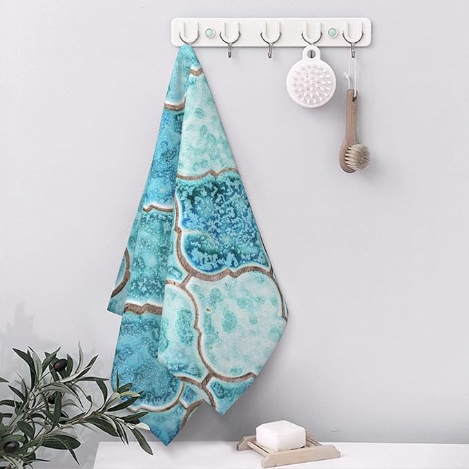 Hand Towels Set of 2 Old Green Tile Towels for Bathroom Soft Absorbent Decorative Hand Bath Towels Dish Towels for Kitchen Sports Gym Yoga Home Decor 14 x 28 in