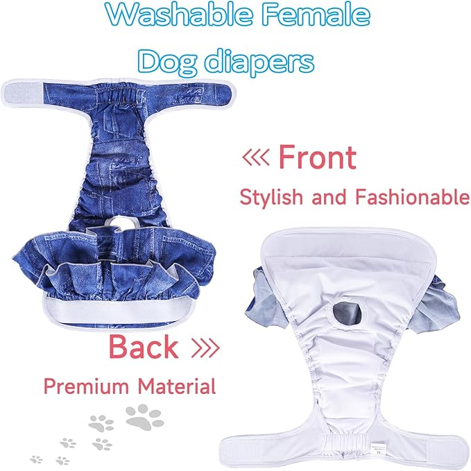Female Dogs Physiological Pants, Highly Absorbent Diaper for Female Dog in Heat, Incontinence, Excitable （ XL Size，Waist Circumference Between 23.5-32 inches）
