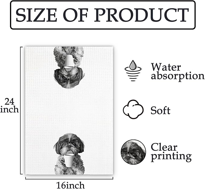 Shih Tzu Gifts Coffee Kitchen Towels, Gifts for Dog Coffee Lovers Decorative Hand Dish Tea Towel for Kitchen Home Bar, Funny Shih Tzu Dog Owners CoffeeBar Decor(16x24In)
