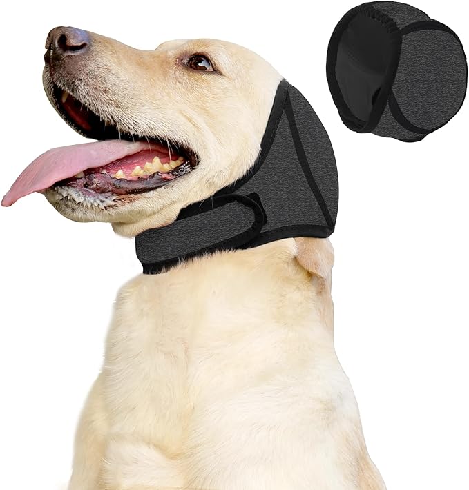 Waterproof Dog Ear Covers for Grooming, Bathing,Swimming, Pet Calming Hoodie Dog Ear Muffs Noise Protection for Blow Drying Sleep Help Headband (Gray，S)