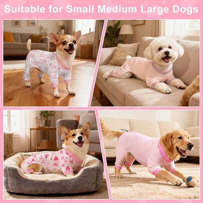 Bienbee Dog Pajamas, 4 Pack Dog Recovery Suit Shedding Suit Cute Soft Puppy Clothes Dogs Pjs Onesies Jammies Adjustable Breathable & Stretchy Clothes for Small Medium Large Dogs Girl Boy Puppy-M