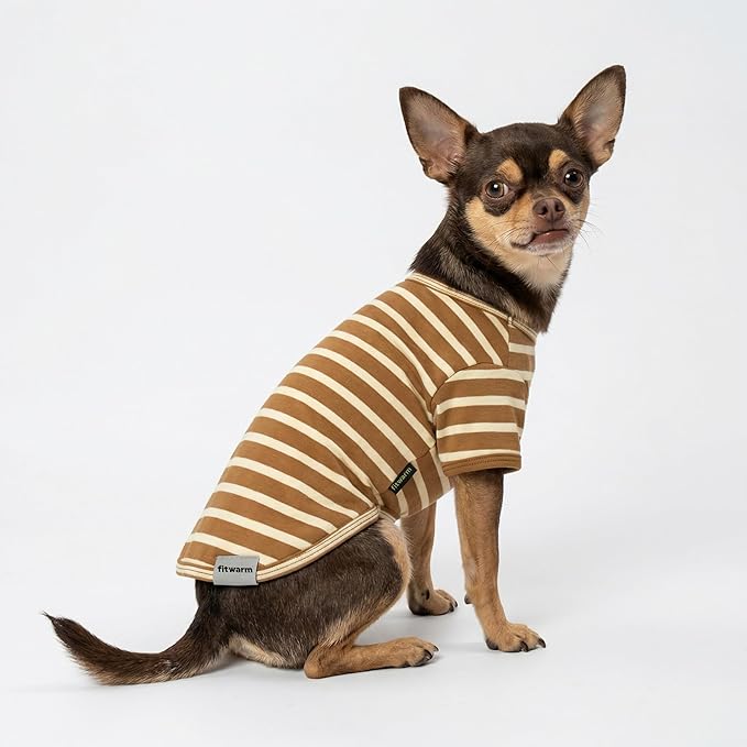Fitwarm 3 Pack Color Block Striped Dog Shirt, Summer Dog Clothes for Small Dogs, Breathable Lightweight Dog Tshirt, Pet Outfit, Navy Blue, Sea Green, Brown, XXL