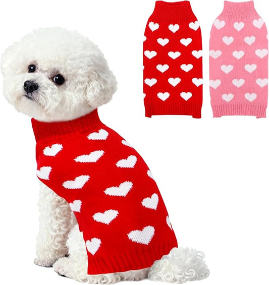 2 Pack Valentines Dog Sweater, Knit Pet Small Dog Sweater Holiday Valentine’s Day Outfit Clothes for Small Medium Large Dogs Pets (Red & Pink, Medium)