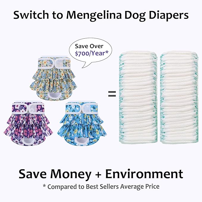 Reusable Dog Diapers Female 3 Pack Doggie Diapers for Period Heat Incontinence Puppy Training (Medium, Jeans)