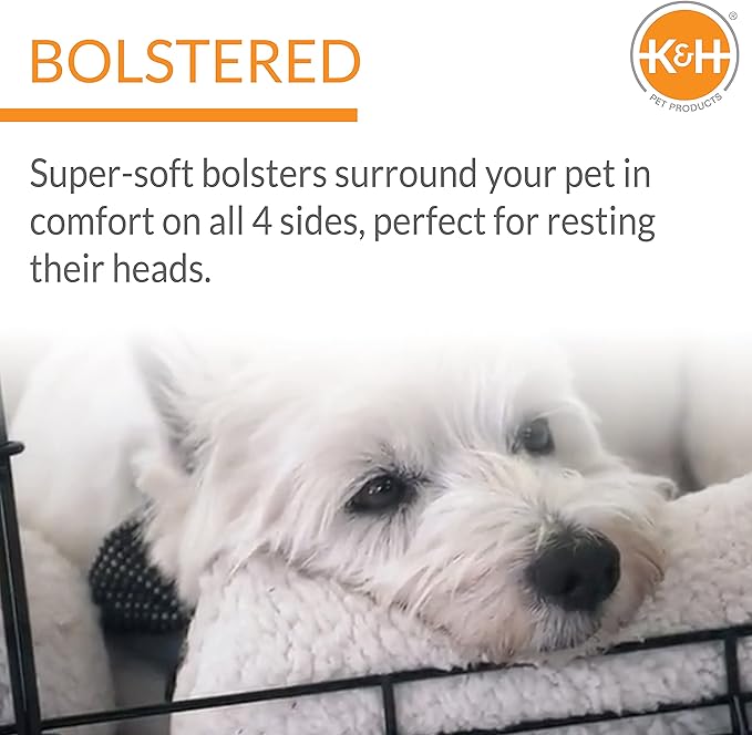 K&H Pet Products Ultra Plush Deluxe Bolster Dog Crate Pad, Dog Bed for Large Crates, Kennels, and Cages, Soft Indoor Portable Machine Washable Pet Mat - Fleece Large