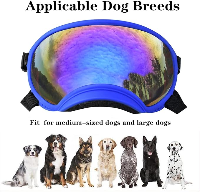 Soft Samll Dog Sunglasses Dog Goggles for Large Breed UV/Wind/Dust Protection Winproof Dog Puppy Sunglasses Pet Glasses Eye Wear with Adjustable Strap (Bule Frame & Bule Lens/Small)