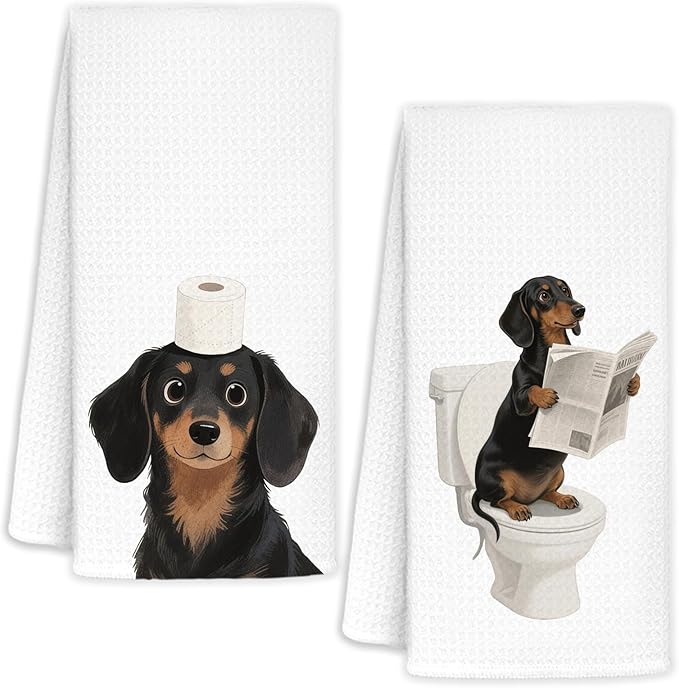 Dachshund Bathroom Hand Towels Set of 2, Dachshund Lovers Gifts, Dog Bathroom Decor,Weiner Dog Gifts Hand Towels for Bath Room Washroom Toilet, 16x24 Inch
