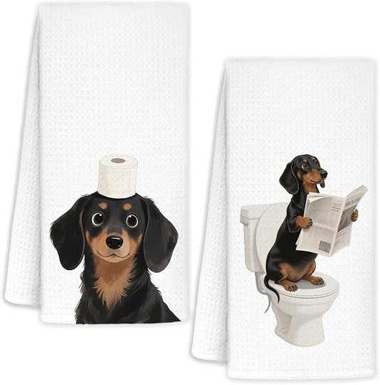 Dachshund Bathroom Hand Towels Set of 2, Dachshund Lovers Gifts, Dog Bathroom Decor,Weiner Dog Gifts Hand Towels for Bath Room Washroom Toilet, 16x24 Inch