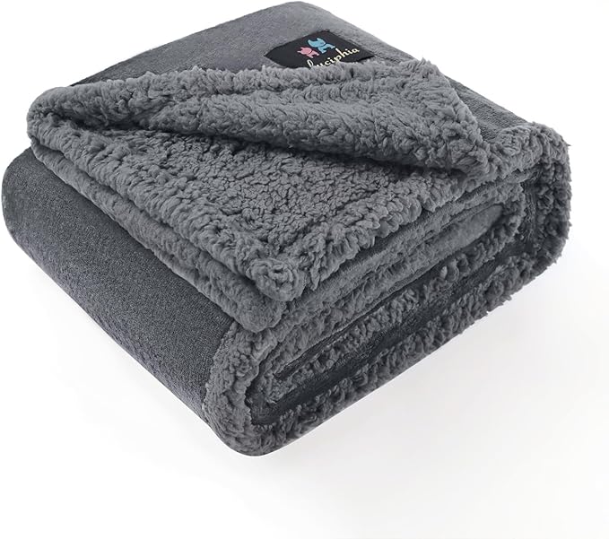 Luciphia Waterproof Bed Blanket Washable,Soft Sherpa Fleece Puppy Reversible Throw Blankets for Small Dog Cat,Furniture Cover Protector Couch Bed from Liquid Pee and Pet Fur, Light Grey, 40" x 28"