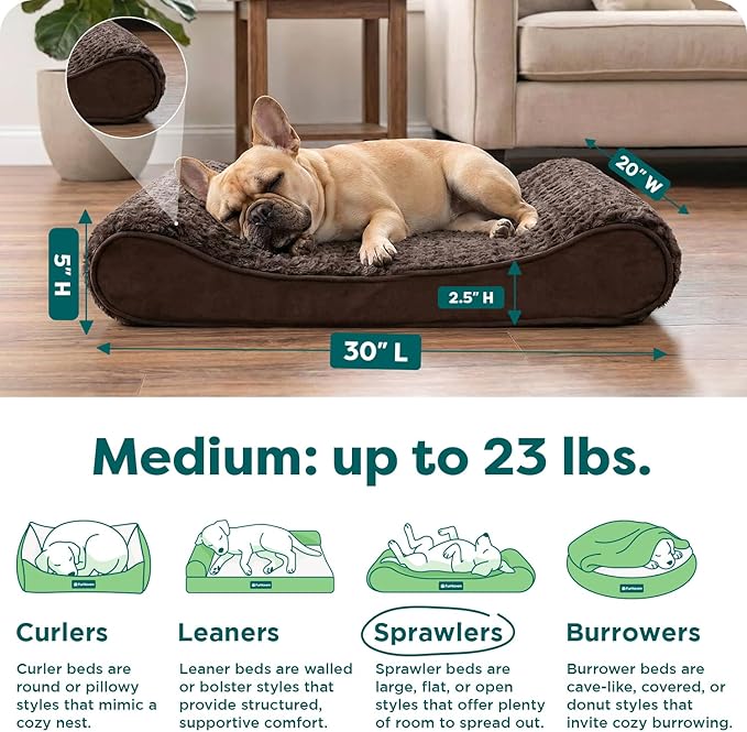 Furhaven Orthopedic Dog Bed for Medium/Small Dogs w/ Removable Washable Cover, For Dogs Up to 23 lbs - Ultra Plush Faux Fur & Suede Luxe Lounger Contour Mattress - Chocolate, Medium