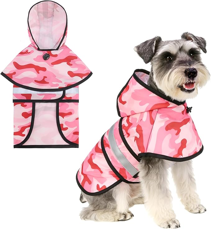 KOOLTAIL Dog Raincoat Hooded Slicker Poncho with Leash Hole, Dog Raincoat for Small Medium Dogs,Waterproof Plush Fleece Lining Pet Rain Jacket with Reflective Adjustable Strip Puppy Rainwear Camo M