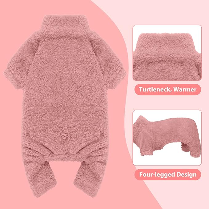 Fuzzy Dog Pajamas Turtleneck Pet Clothes Warm Soft Cozy Lightweight Pet Pjs Dog Sweaters for Medium Dogs(Pink-M)