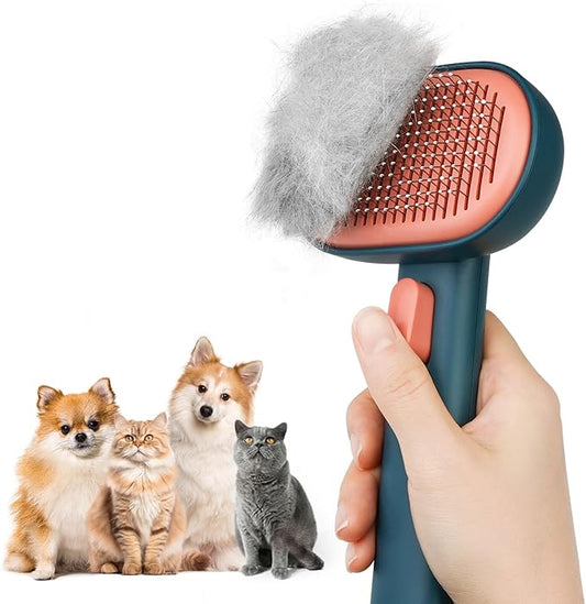 Aumuca Skin Friendly Self-Cleaning Slicker Brush for Dogs & Cats, Gentle Pet Grooming Tool for Shedding & Deshedding, Efficient Hair Remover for Long & Short Haired Pets