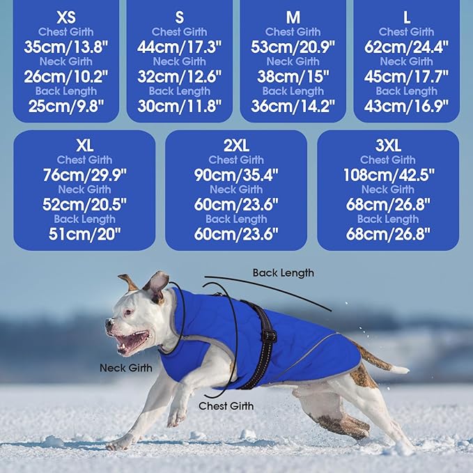 IDOMIK Dog Winter Jacket, Adjustable Waterproof Dog Warm Coat with Fleece Lining, Turtleneck Windproof Cold Weather Coats for Winter, Reflective Warm Snow Jacket for Labrador Golden Retriever,Blue,XL