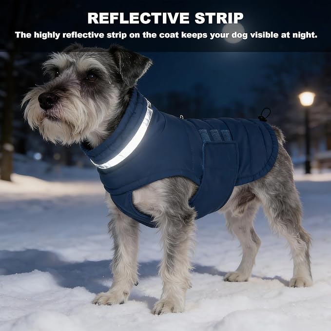 Mklhgty Waterproof Dog Coat for Medium and Large Dogs, Warm Dog Winter Jacket, Reflective Windproof Turtleneck Coats with Adjustable Hook & Loop - Blue - L