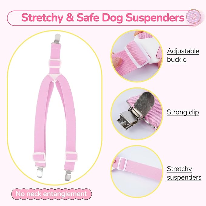 Dog Diapers Female with Suspender, Reusable Dog Diaper Female, Washable Doggie Diapers for Medium Doggy in Heat Cycle Period Incontinence, Boston Terrier, Pug (Pink M)