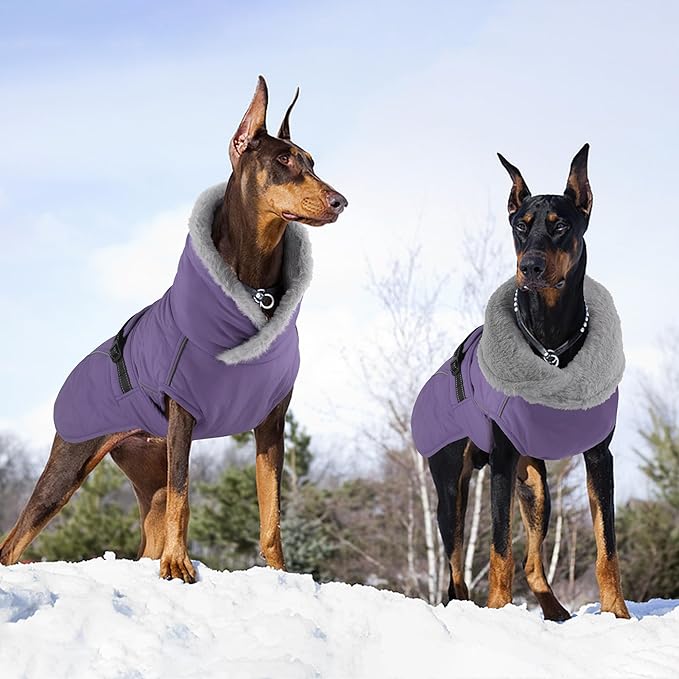 Dog Coat, Waterproof Dog Winter Jacket with Adjustable Buckle, Reflective Turtleneck Pet Snow Vest Warm Fleece Sweater for Small Medium Large Dogs - Purple, S