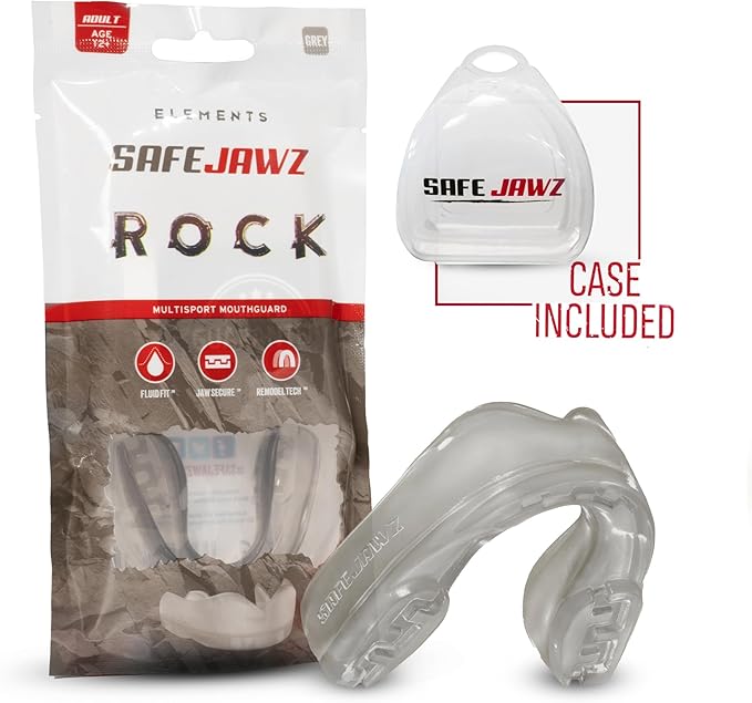 SAFEJAWZ Mouth Guard, Elements Dual Layer Mouthguard for Adults & Youth with Case, Easy Fit Remoldable Mouthpiece for Football, Boxing, Lacrosse, MMA, Basketball & All Contact Sports