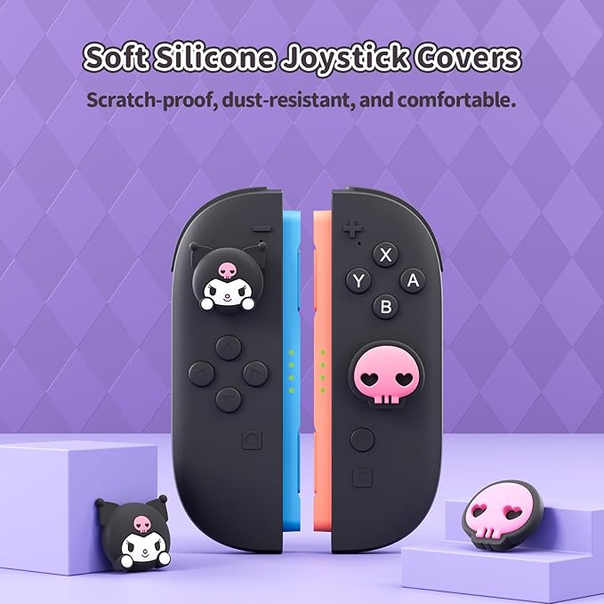 Thumb Grip Caps Compatible with Nintendo Switch 2, Silicone Joystick Grip Caps for Switch 2025, 4pcs, KLM Style, Black & Purple
