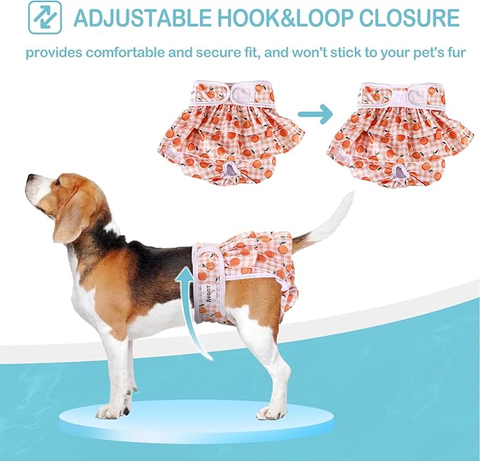 Avont 3 Pack Washable Female Dog Diapers, Reusable Period Diapers Cover for Girl Doggies Heat Cycle, Incontinence -Strawberry/Orange/Cherry(M)