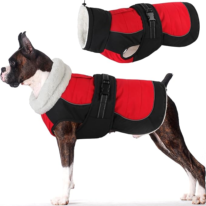 Dogcheer Dog Coat, Christmas Dog Winter Jacket, Waterproof Puppy Fleece Coat for Cold Weather, Adjustable Pet Snowsuit, Turtleneck Sweater for Small Medium Large Dogs - Red, S