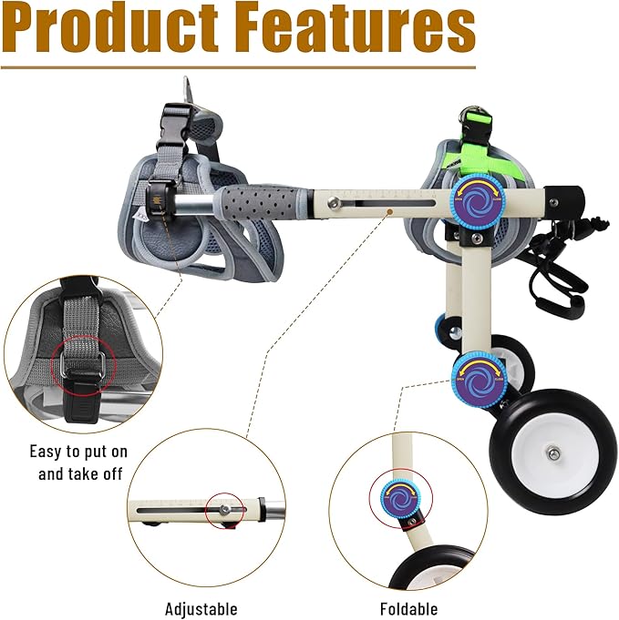 Adjustable Dog Wheelchair for Back Legs Mobility Support Lightweight Pet Wheelchair for Disabled Hind Legs Walking Stable Dog Cart for Pets, Pink (Small)