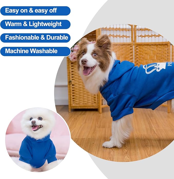 EXPAWLORER Prince Dog Hoodie for Boy - Hooded Doggie Sweater with Leash Hole, Cold Weather Clothes,Sweatshirt with Pocket, Pet Warm Outfit, Winter Coats for XS-XXL Dogs