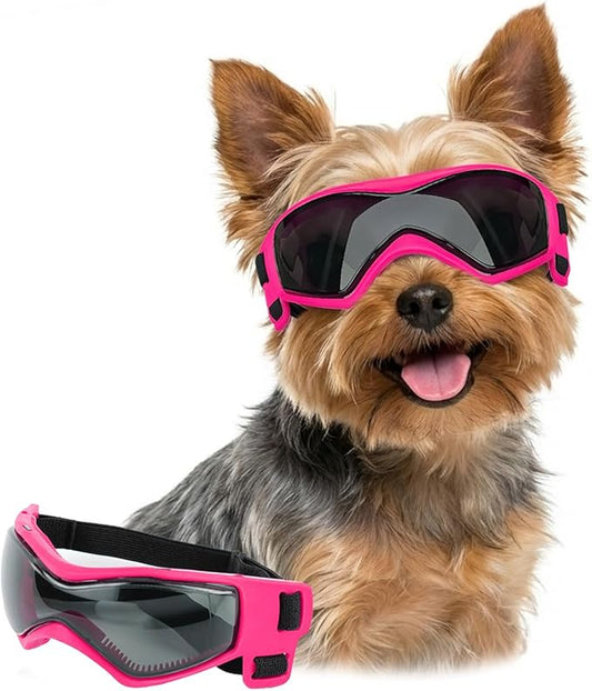 LESYPET Extra Small Dog Goggles, UV Protection Dog Sunglasses for Cats Puppy, Windproof Eye Protection Puppy Sunglasses for Outdoor Riding, Pink