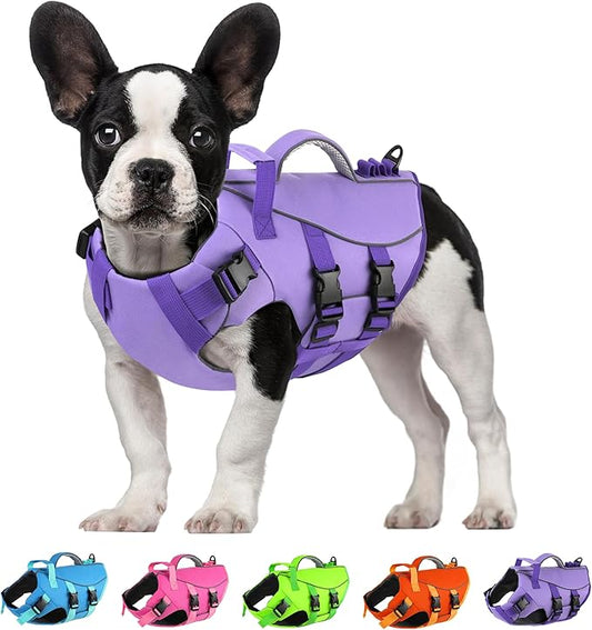 Dogcheer Dog Life Jacket with Double Rescue Handle, Reflective Dog Harness Life Vest for Swimming Boating, Adjustable Pet Swim Vest Dog Flotation Device DFD for Small Medium Large Dogs - Purple XS